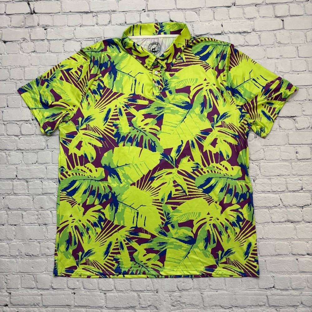 Proud 90 Ninety Golf is Fun Polo Shirt UV Sun Palm Trees Men’s 3XL Tropical